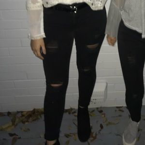 black ripped stretchy jeans